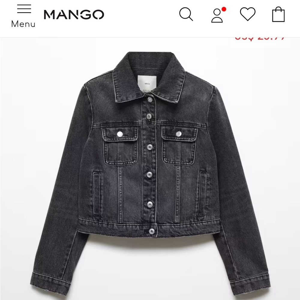 MANGO Pocketed Denim Jacket Black Size M Medium - BRAND NEW